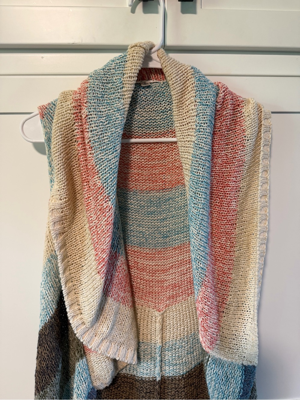 CAbi Y2K Multicolor Striped Open Front Circle Vest Cotton Blend